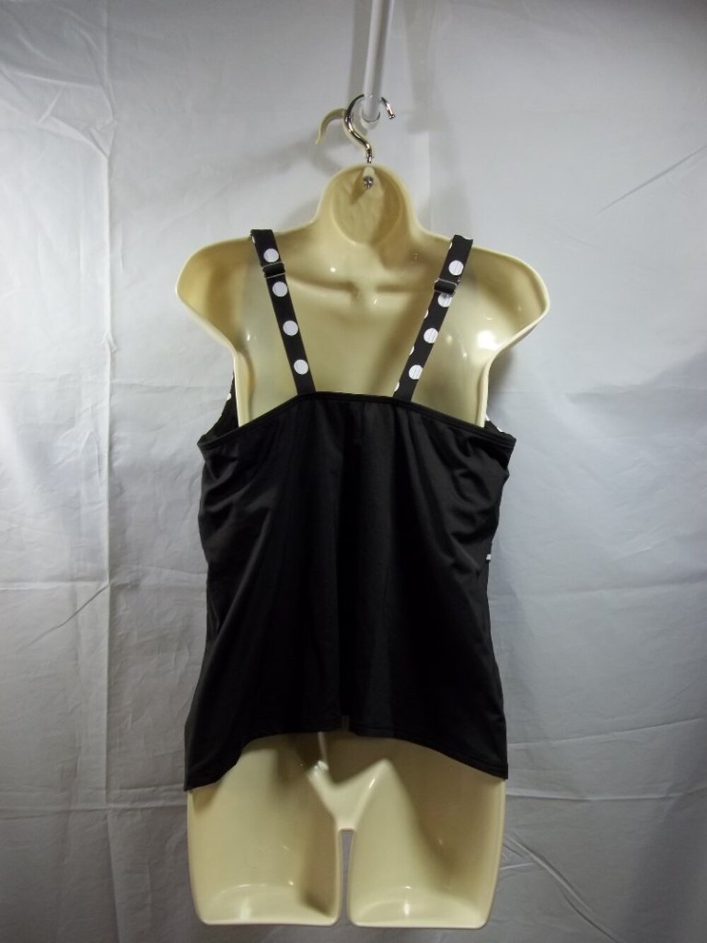 Lands' End Womens Tankini Swim Top Plus Size 14W Dots Striped Padded Black White - Picture 2 of 6
